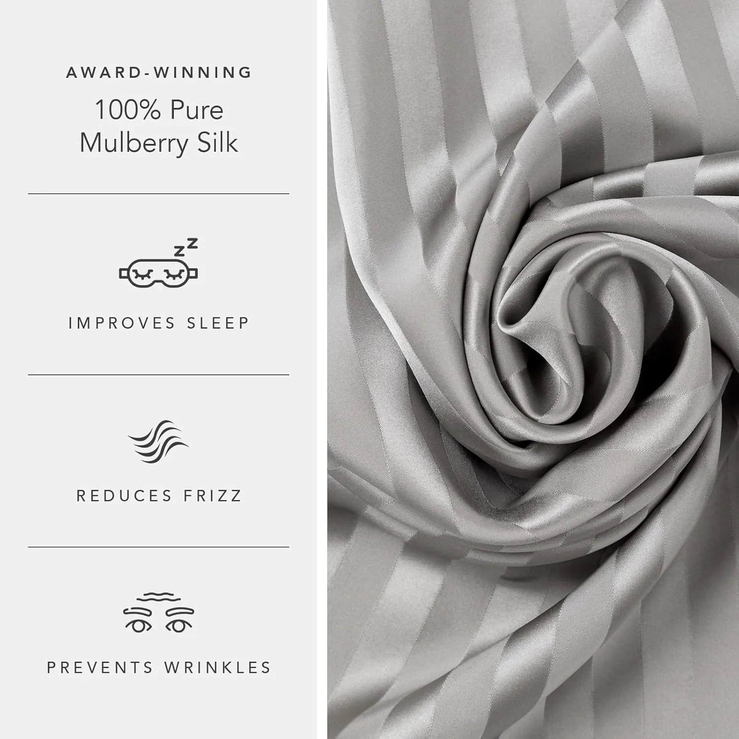 Fishers Finery 30mm 100% Pure Mulberry Silk Pillowcase, Good Housekeeping Quality Tested (Gray Stripe, Standard)