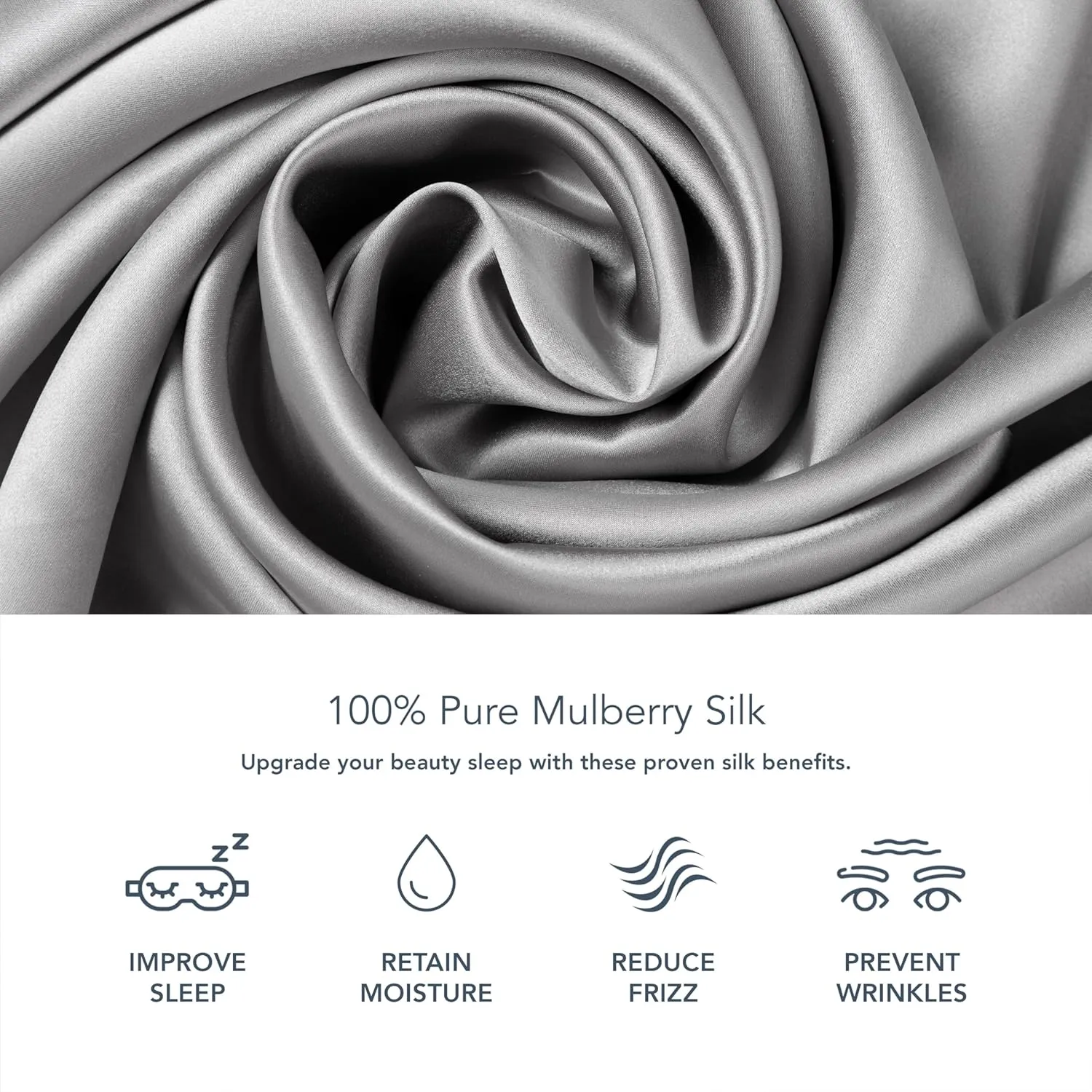 Fishers Finery 30mm 100% Pure Mulberry Silk Pillowcase, Good Housekeeping Quality Tested (Silver, Standard)