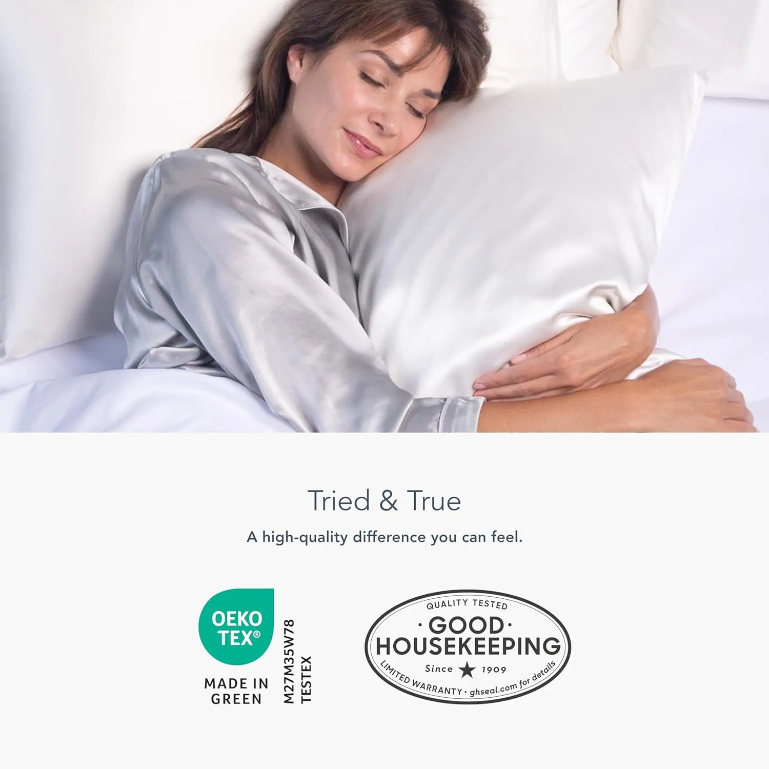 Fishers Finery 30mm 100% Pure Mulberry Silk Pillowcase, Good Housekeeping Quality Tested (Silver, Standard)