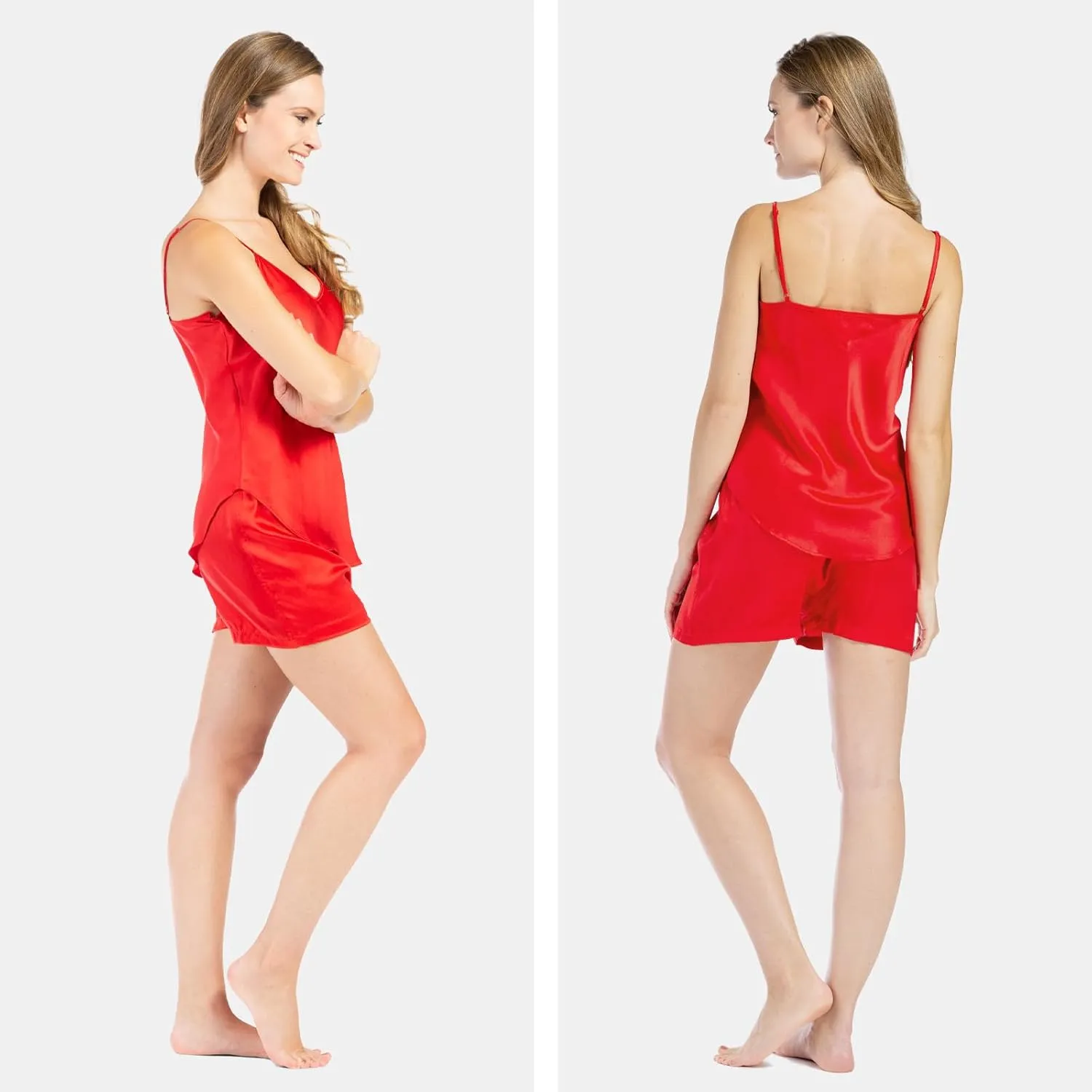 Fishers Finery Women's 100% Mulberry Silk Cami Boxer Pajama Set - IMPROVED FIT