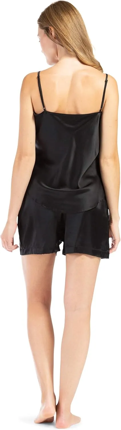 Fishers Finery Women's 100% Mulberry Silk Cami Boxer Pajama Set - IMPROVED FIT