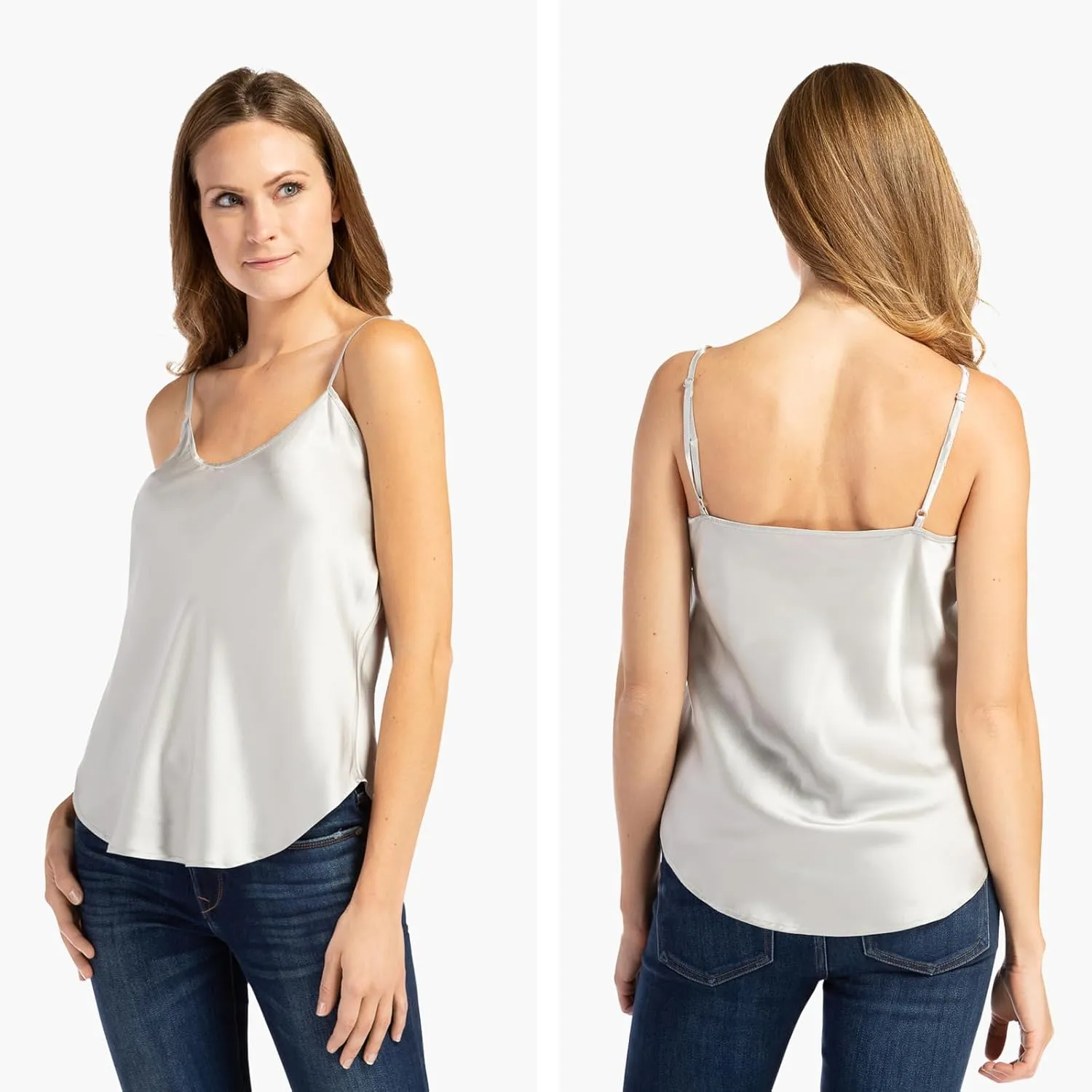Fishers Finery Women's 100% Pure Mulberry Silk Camisole with Adjustable Straps - Improved FIT