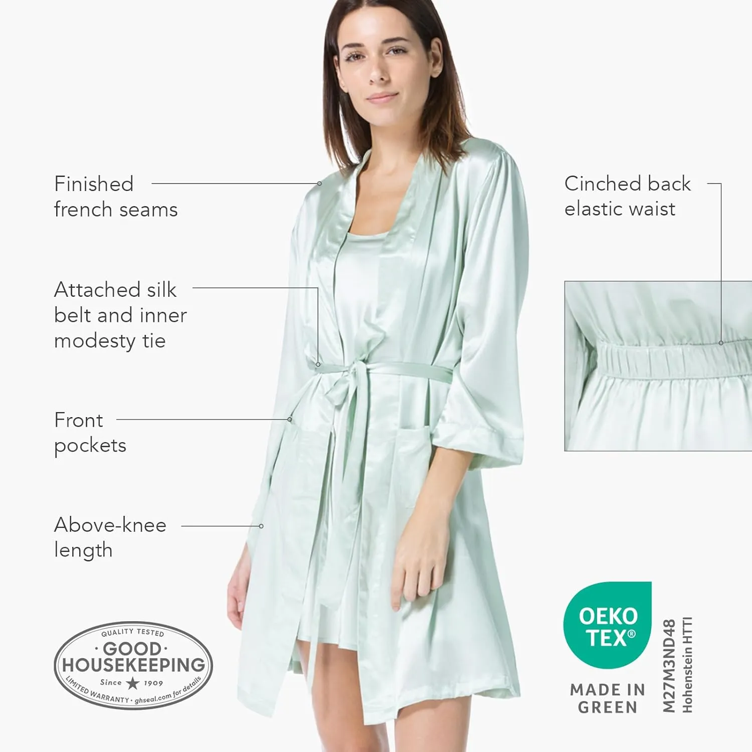 Fishers Finery Women's 100% Pure Mulberry Silk Mid-Length Robe with Pockets | Awarded Best Silk Robe