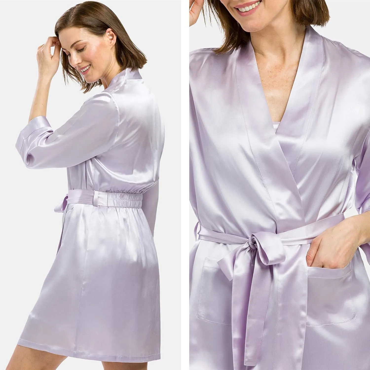 Fishers Finery Women's 100% Pure Mulberry Silk Mid-Length Robe with Pockets | Awarded Best Silk Robe
