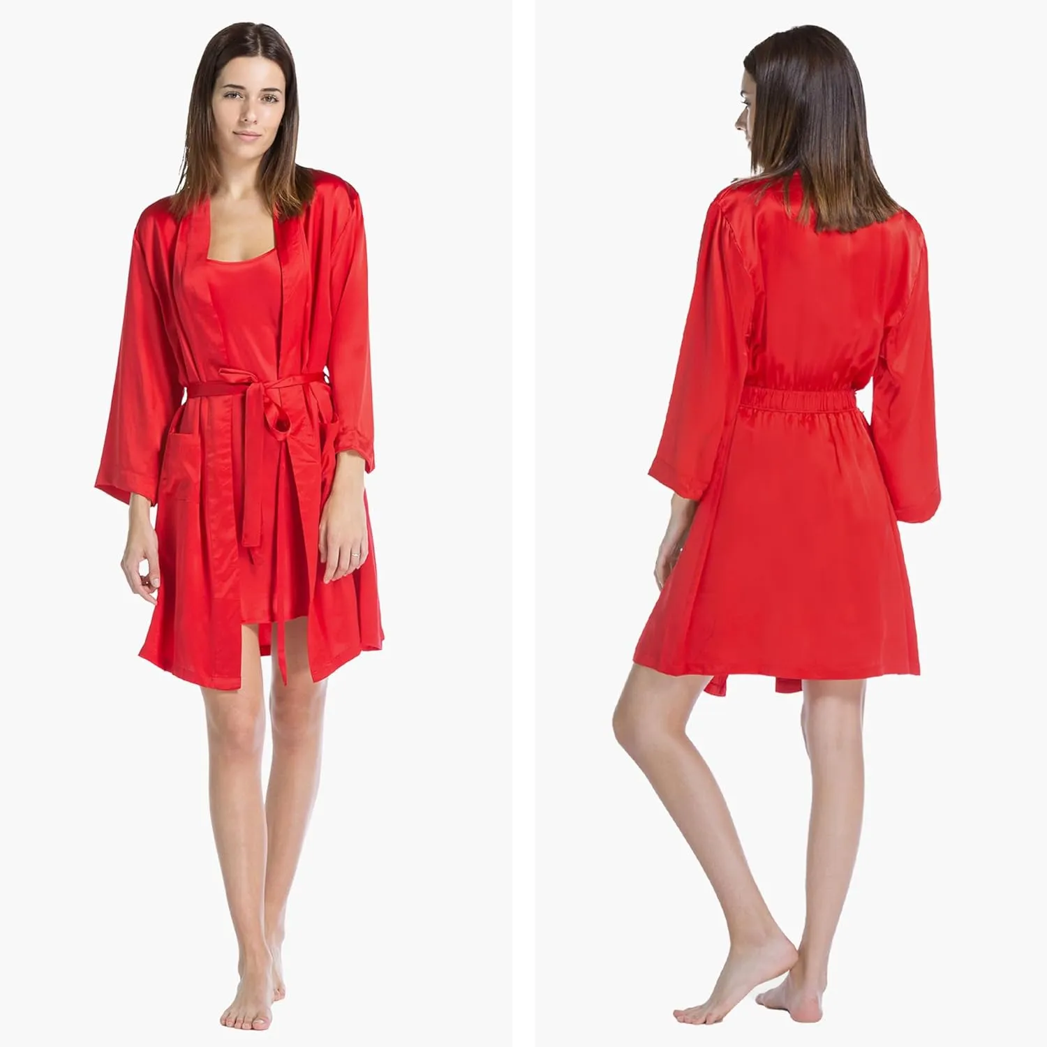 Fishers Finery Women's 100% Pure Mulberry Silk Mid-Length Robe with Pockets | Awarded Best Silk Robe