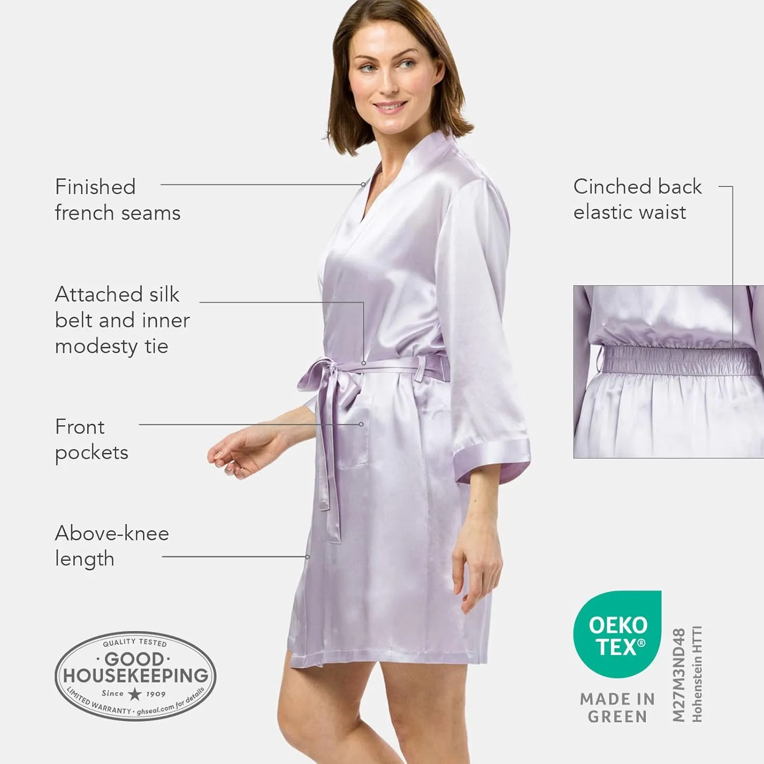Fishers Finery Women's 100% Pure Mulberry Silk Mid-Length Robe with Pockets | Awarded Best Silk Robe