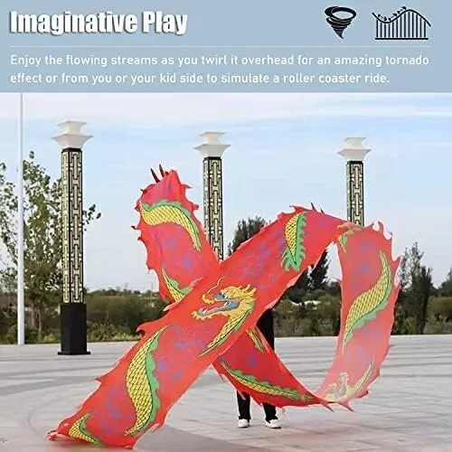 Fitness Toys Dragon Ribbon Streamer,Dragon Silk Flowy,3D Colorful Dragon Silk Flowy Spinning & Shaking for Ribbon Toy for Children Kids Beginner Outdoor Park(10m)