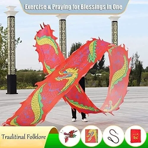 Fitness Toys Dragon Ribbon Streamer,Dragon Silk Flowy,3D Colorful Dragon Silk Flowy Spinning & Shaking for Ribbon Toy for Children Kids Beginner Outdoor Park(10m)