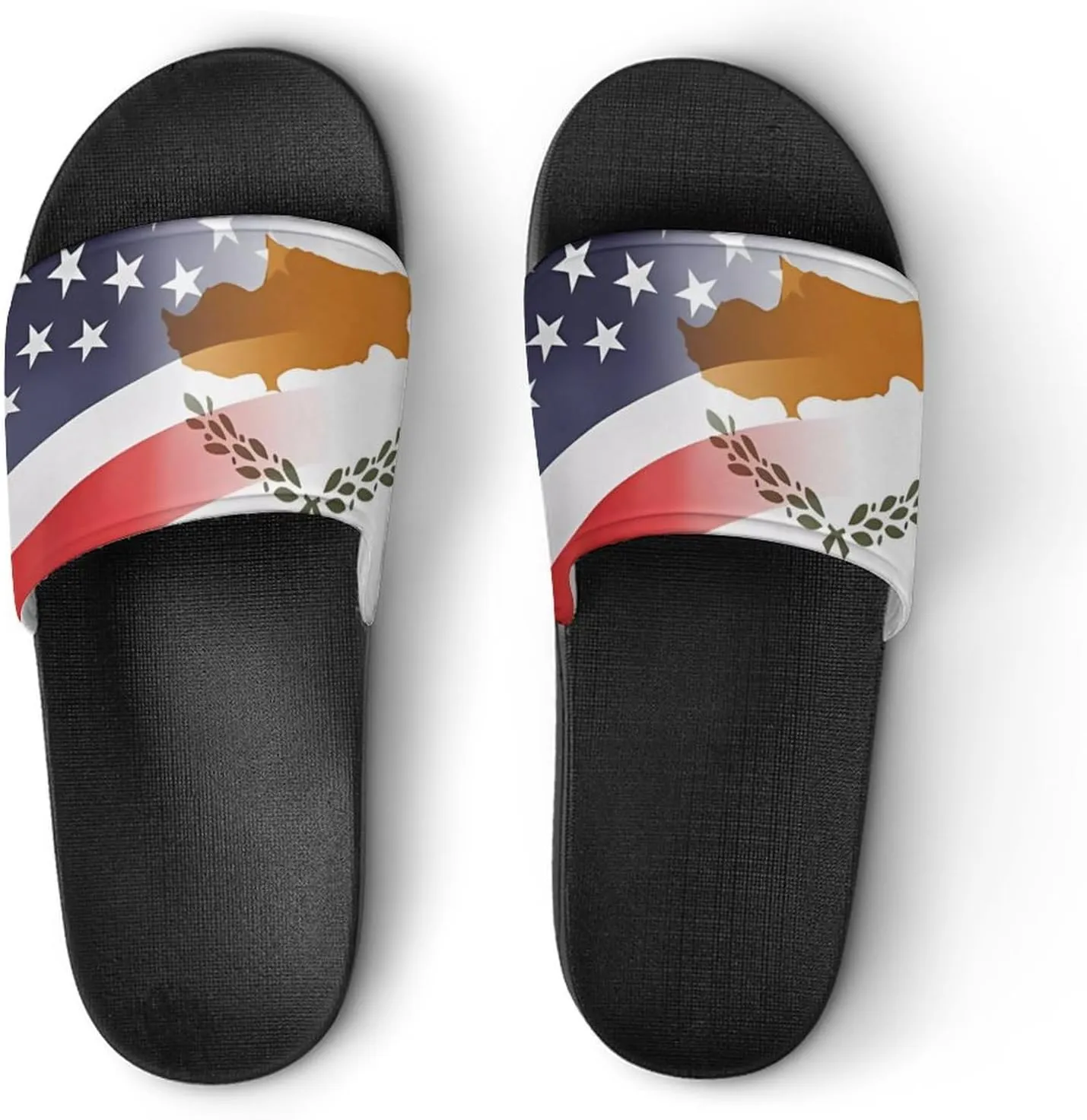 Flag of Cyprus And U.S. FLAG House Sandals Non-Slip Bathroom Slippers Beach Summer Shoes for Men Women