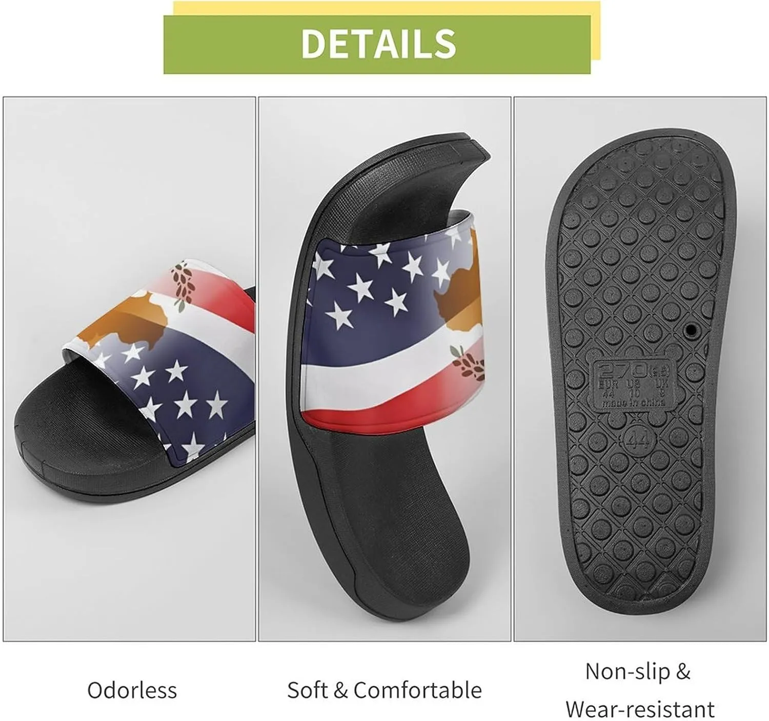 Flag of Cyprus And U.S. FLAG House Sandals Non-Slip Bathroom Slippers Beach Summer Shoes for Men Women