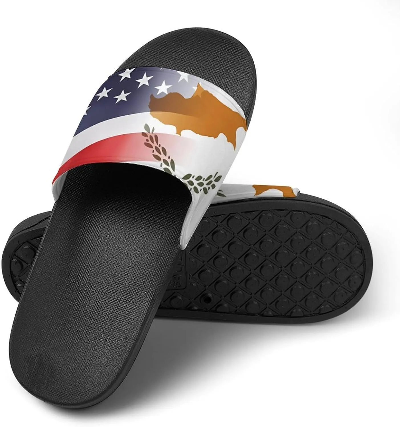 Flag of Cyprus And U.S. FLAG House Sandals Non-Slip Bathroom Slippers Beach Summer Shoes for Men Women