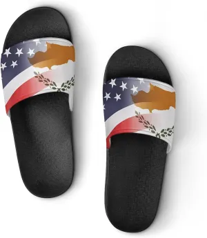 Flag of Cyprus And U.S. FLAG House Sandals Non-Slip Bathroom Slippers Beach Summer Shoes for Men Women