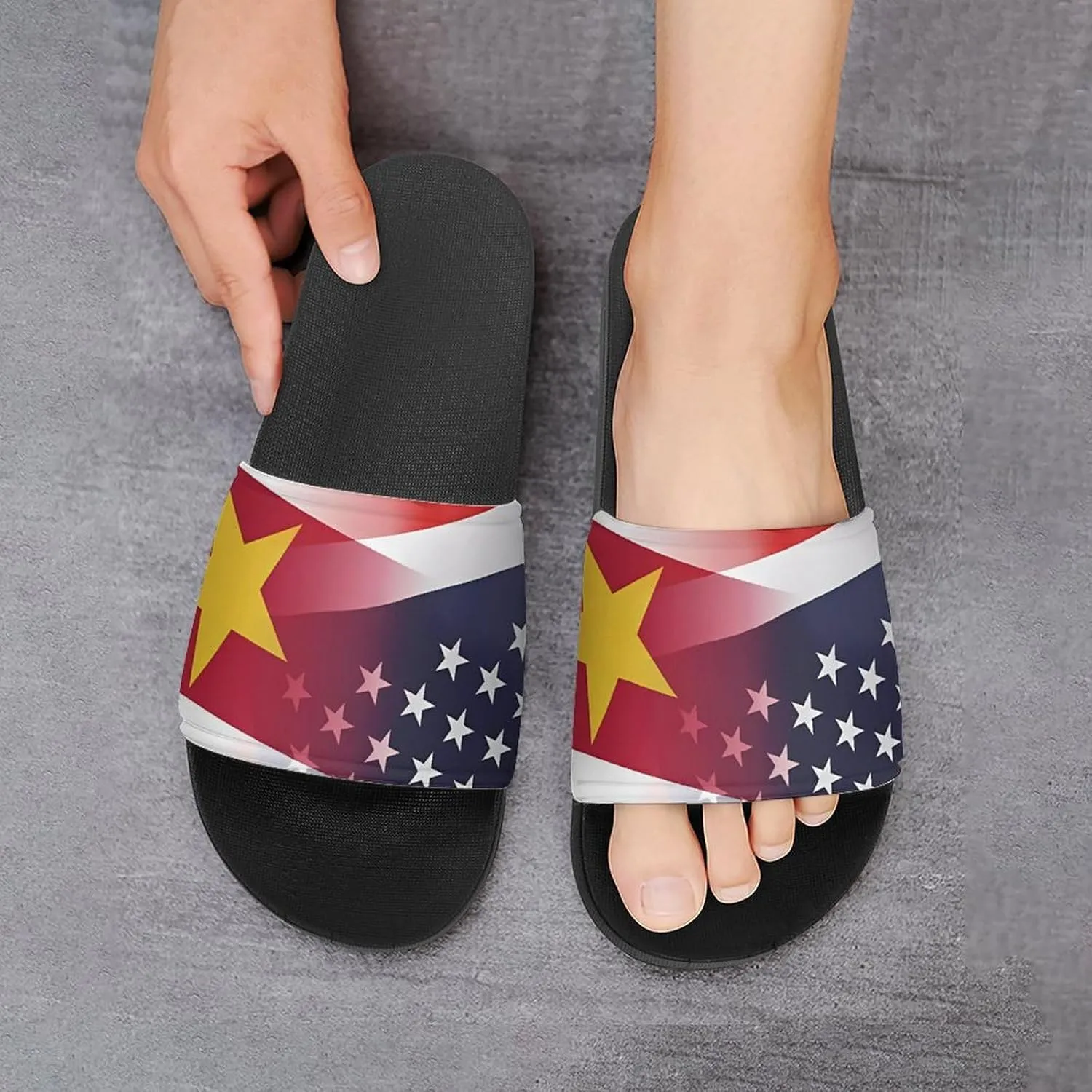 Flag of Suriname And U.S. FLAG House Sandals Non-Slip Bathroom Slippers Beach Summer Shoes for Men Women