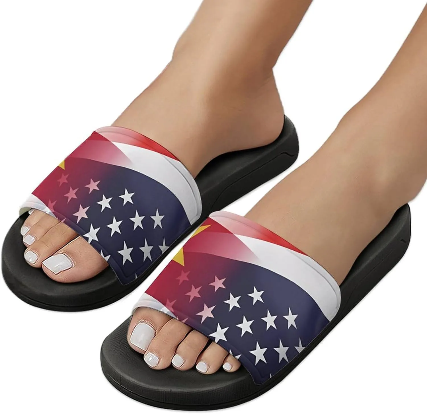 Flag of Suriname And U.S. FLAG House Sandals Non-Slip Bathroom Slippers Beach Summer Shoes for Men Women