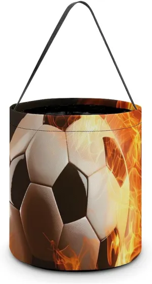 Flaming Football Burning Soccer Sport Halloween Trick Or Treat Party Favor Tote Bags Candy Basket Reusable Portable Bucket