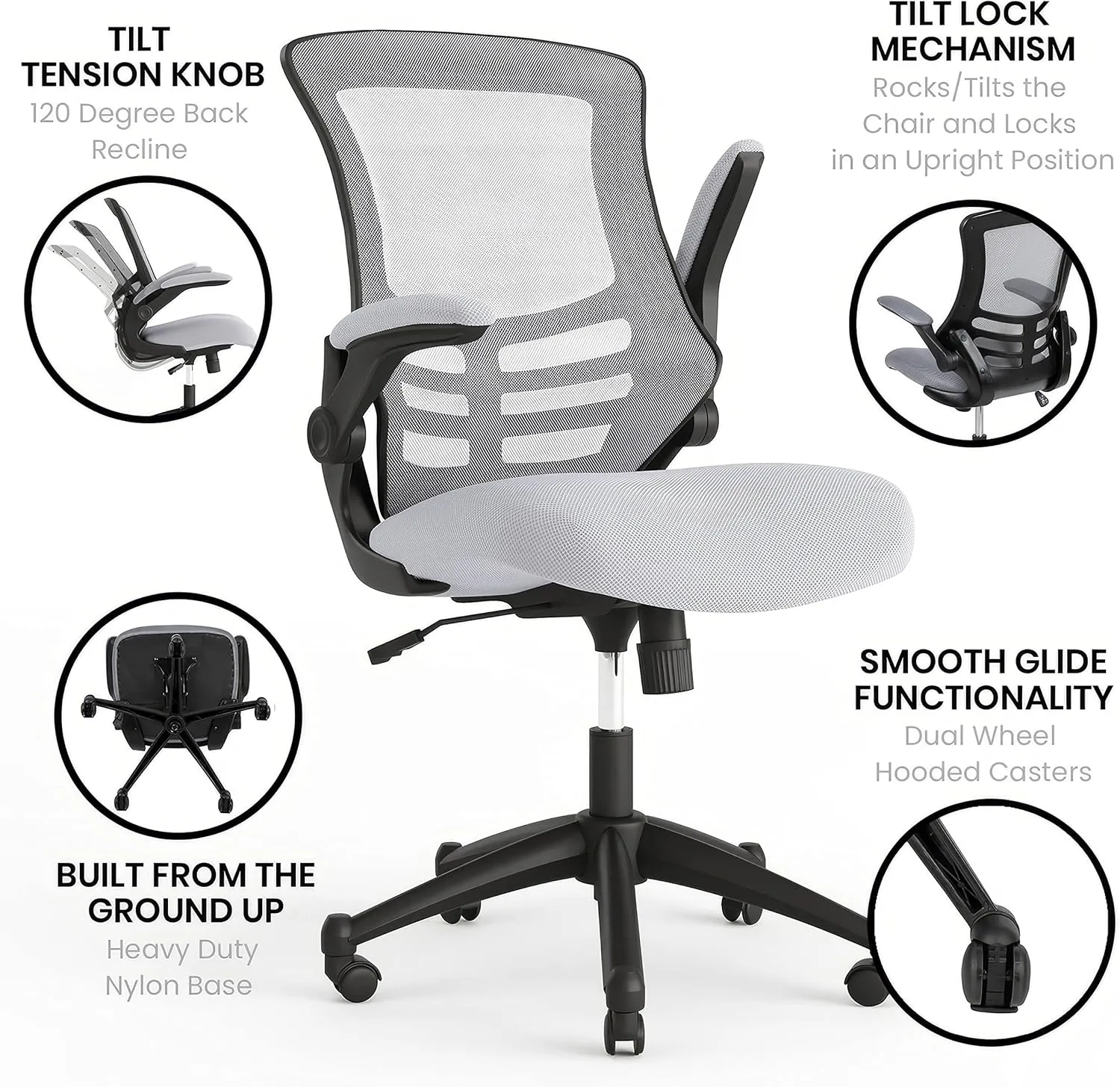 Flash Furniture Kelista Office Chair, Ergonomic, Mid-Back, Dark Gray Mesh with Swivel