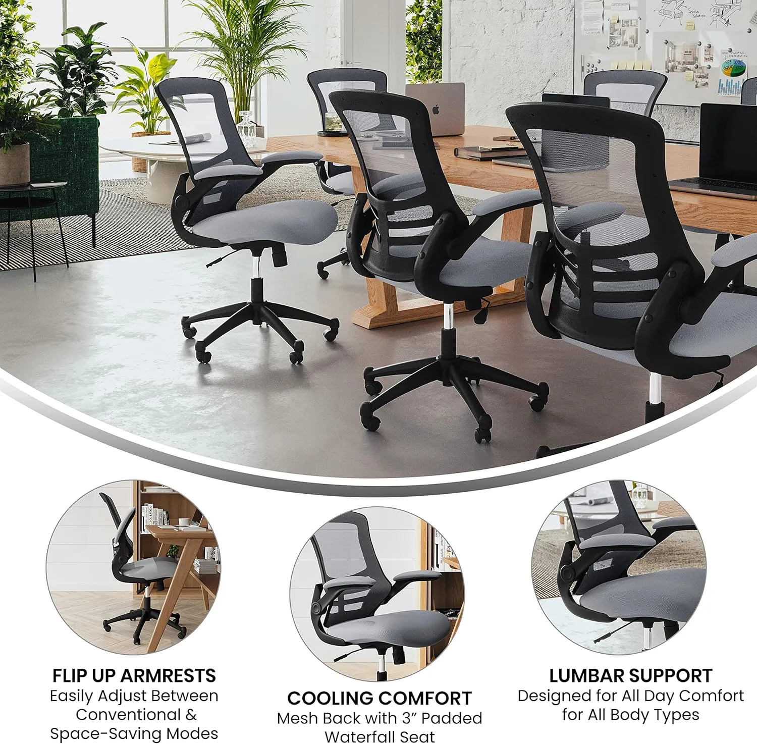 Flash Furniture Kelista Office Chair, Ergonomic, Mid-Back, Dark Gray Mesh with Swivel