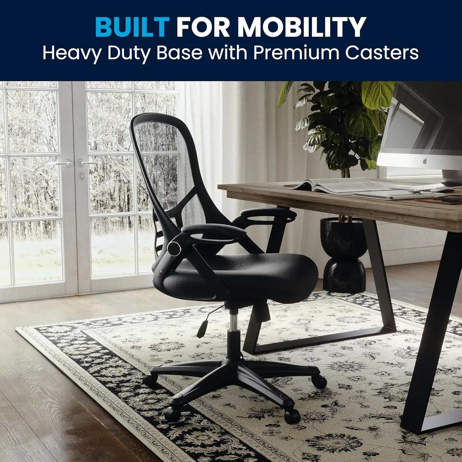 Flash Furniture Porter High Back Black Mesh Ergonomic Swivel Office Chair with Black Frame and Flip-up Arms