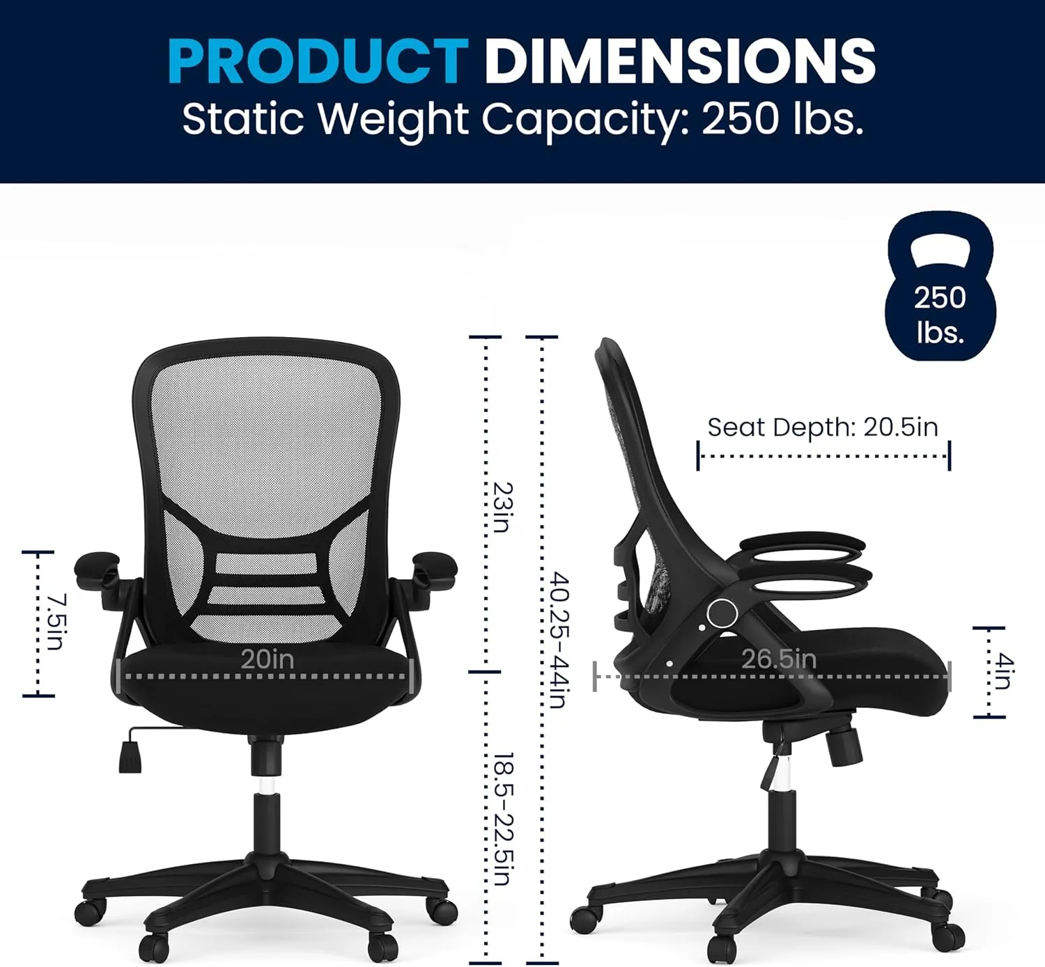 Flash Furniture Porter High Back Black Mesh Ergonomic Swivel Office Chair with Black Frame and Flip-up Arms