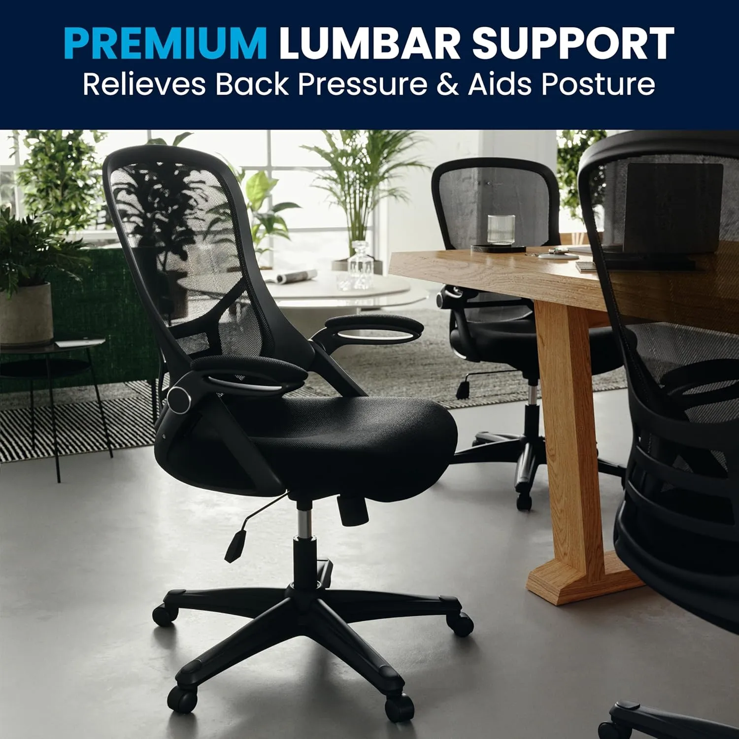 Flash Furniture Porter High Back Black Mesh Ergonomic Swivel Office Chair with Black Frame and Flip-up Arms