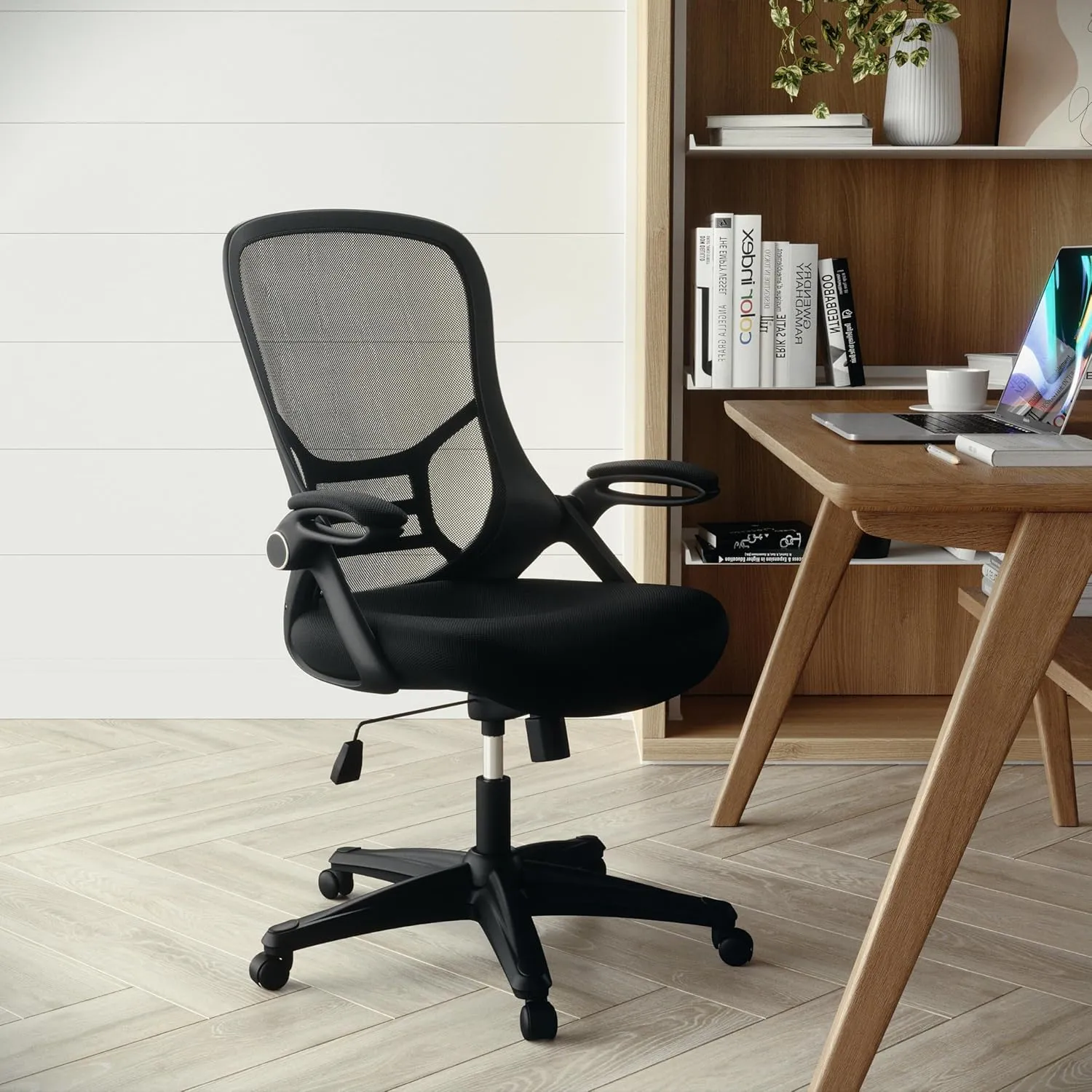 Flash Furniture Porter High Back Black Mesh Ergonomic Swivel Office Chair with Black Frame and Flip-up Arms