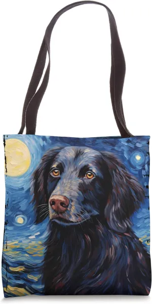 Flat Coated Retriever Dog Starry Night Painting Dog Mom Dad Tote Bag