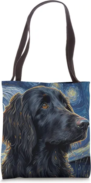 Flat Coated Retriever in Starry Night Painting Dog Mom Dad Tote Bag