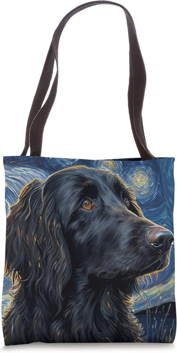 Flat Coated Retriever in Starry Night Painting Dog Mom Dad Tote Bag