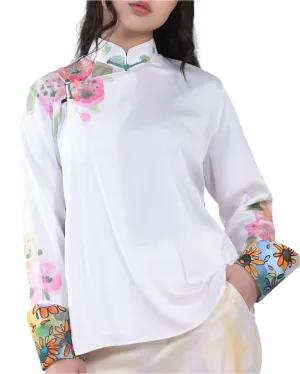 Floral Hand-Painted Silk Blouse