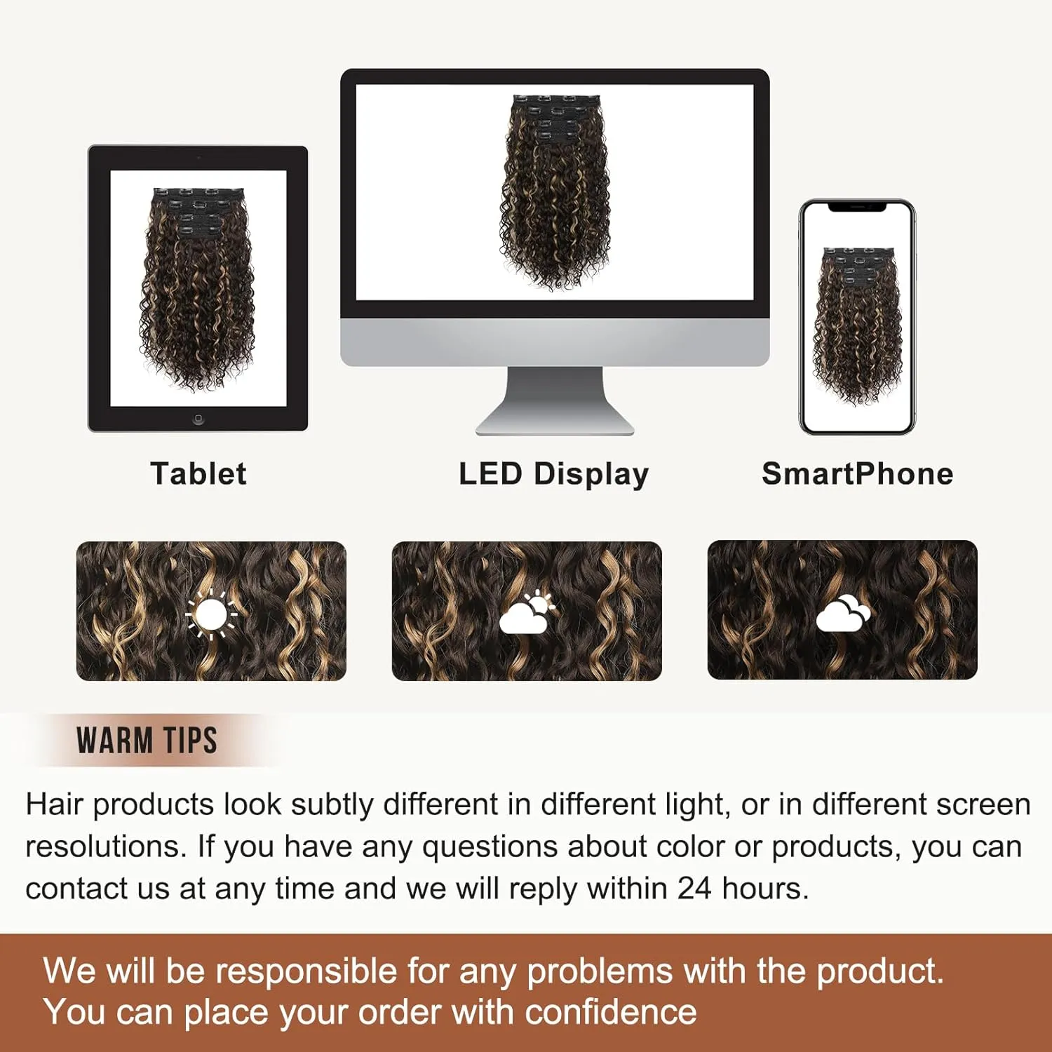 FLUFYMOOZ 4PC Clip in Hair Extensions, 14 Inch 100％ Pure Protein Silk Short Hairpiece Deep Curly Wavy Hair Extensions Clip in Natural Soft Hairpiece for Women-Brown with Deep Blonde Highlights