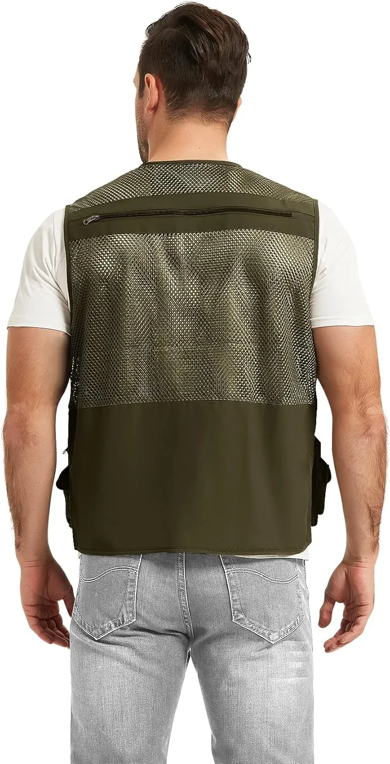 Flygo Mens Summer Outdoor Work Safari Fishing Travel Photo Vest with Pockets