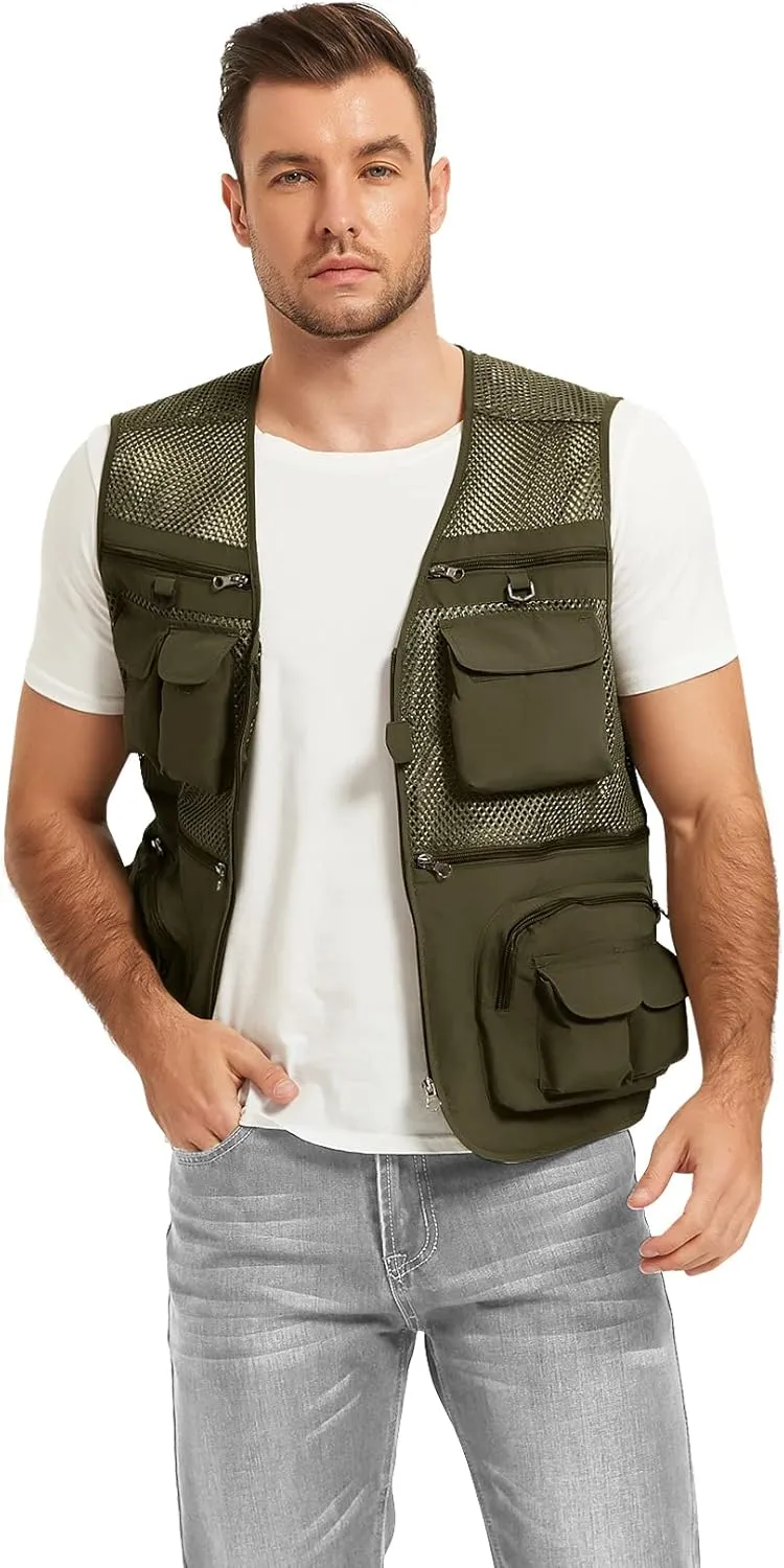 Flygo Mens Summer Outdoor Work Safari Fishing Travel Photo Vest with Pockets