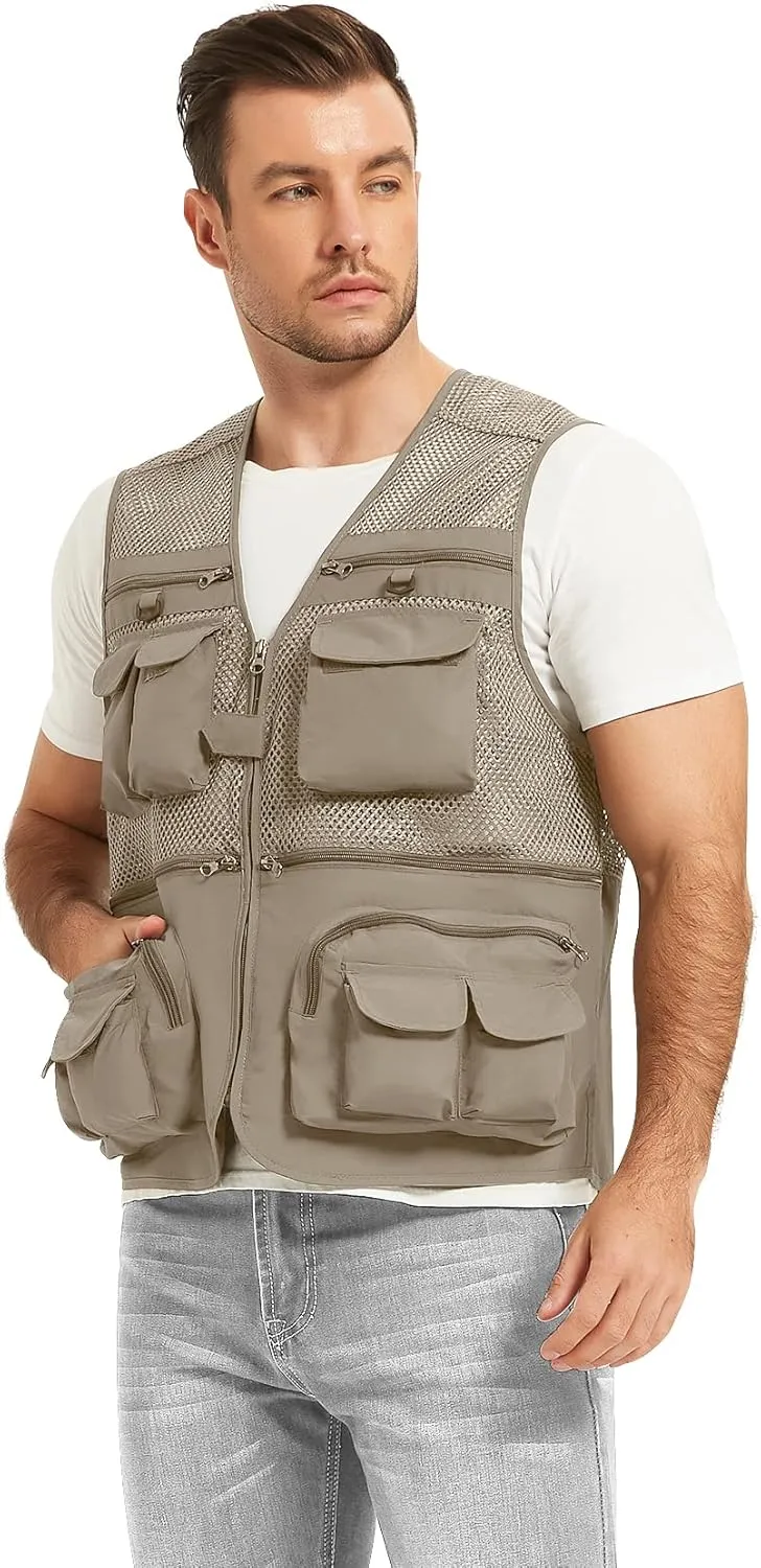 Flygo Mens Summer Outdoor Work Safari Fishing Travel Photo Vest with Pockets