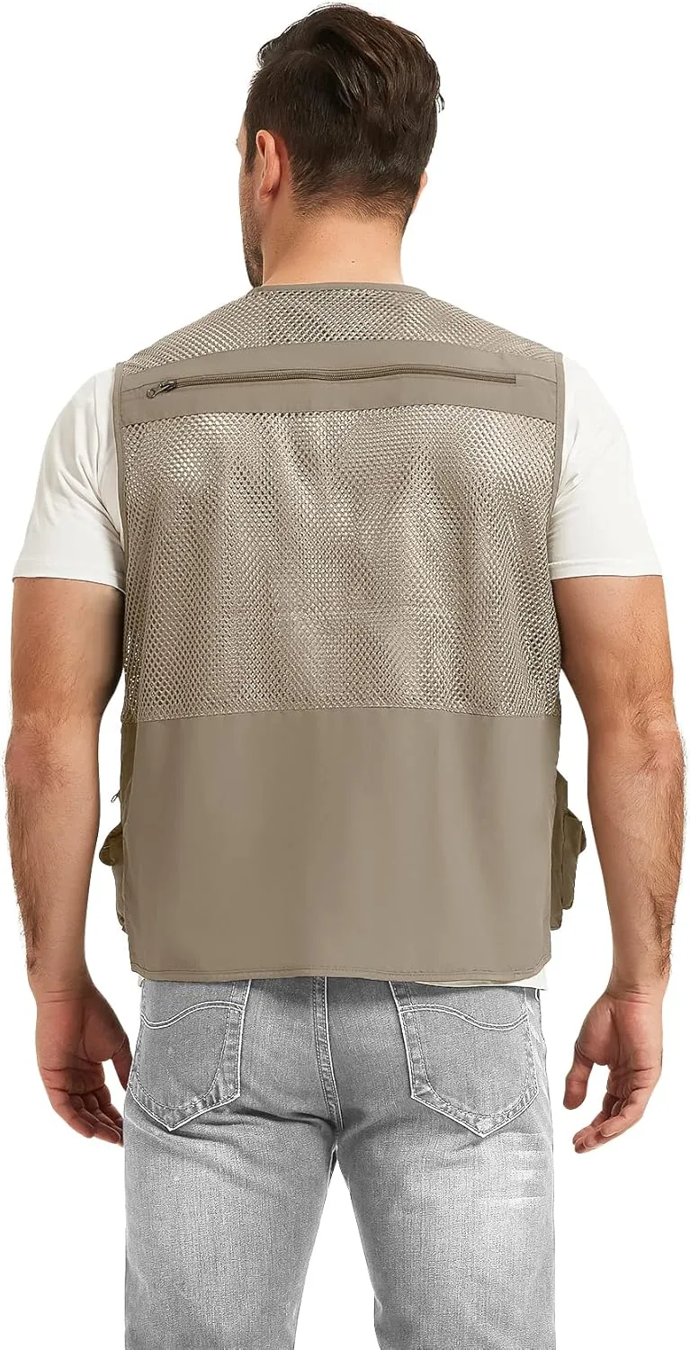 Flygo Mens Summer Outdoor Work Safari Fishing Travel Photo Vest with Pockets