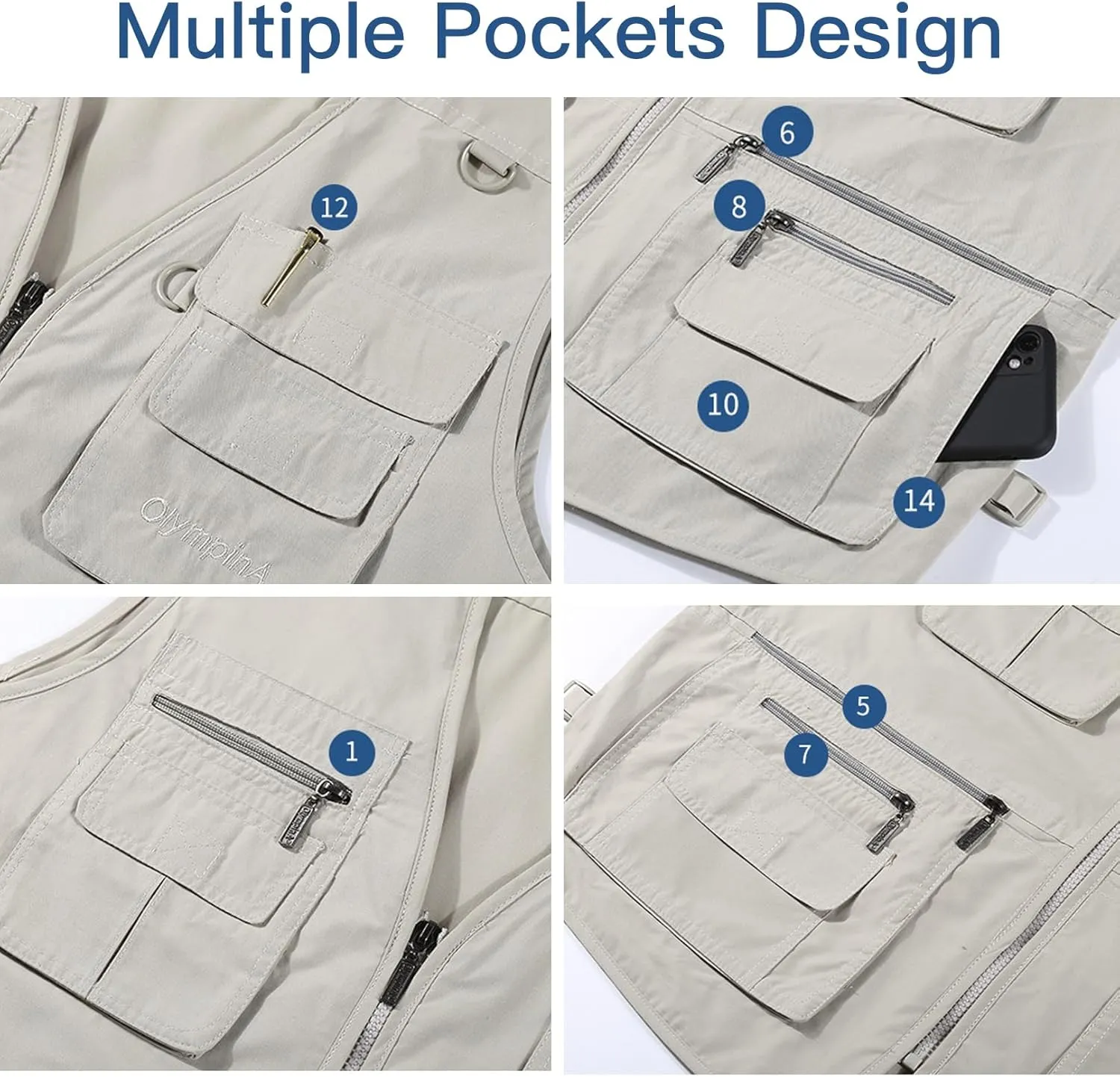 Flygo Mens Summer Outdoor Work Safari Fishing Travel Photo Vest with Pockets
