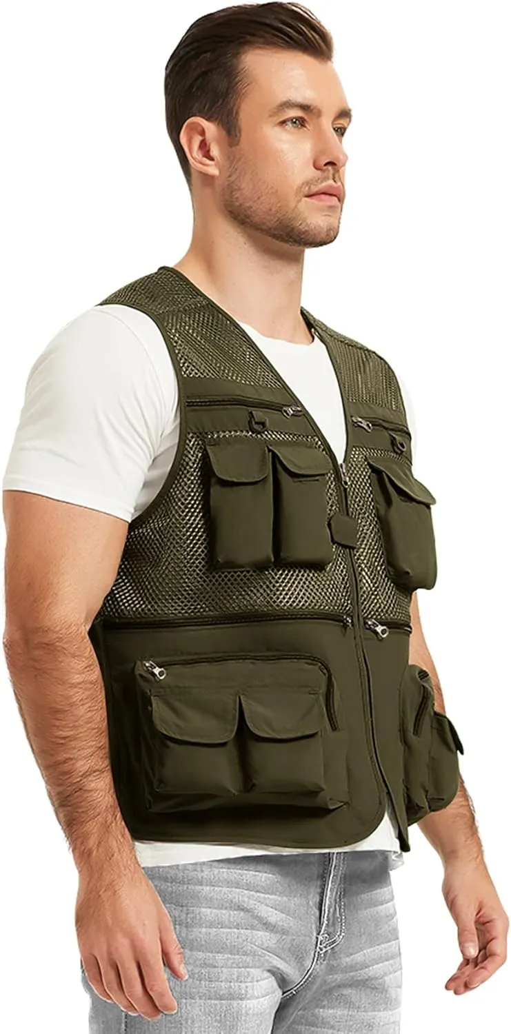 Flygo Mens Summer Outdoor Work Safari Fishing Travel Photo Vest with Pockets