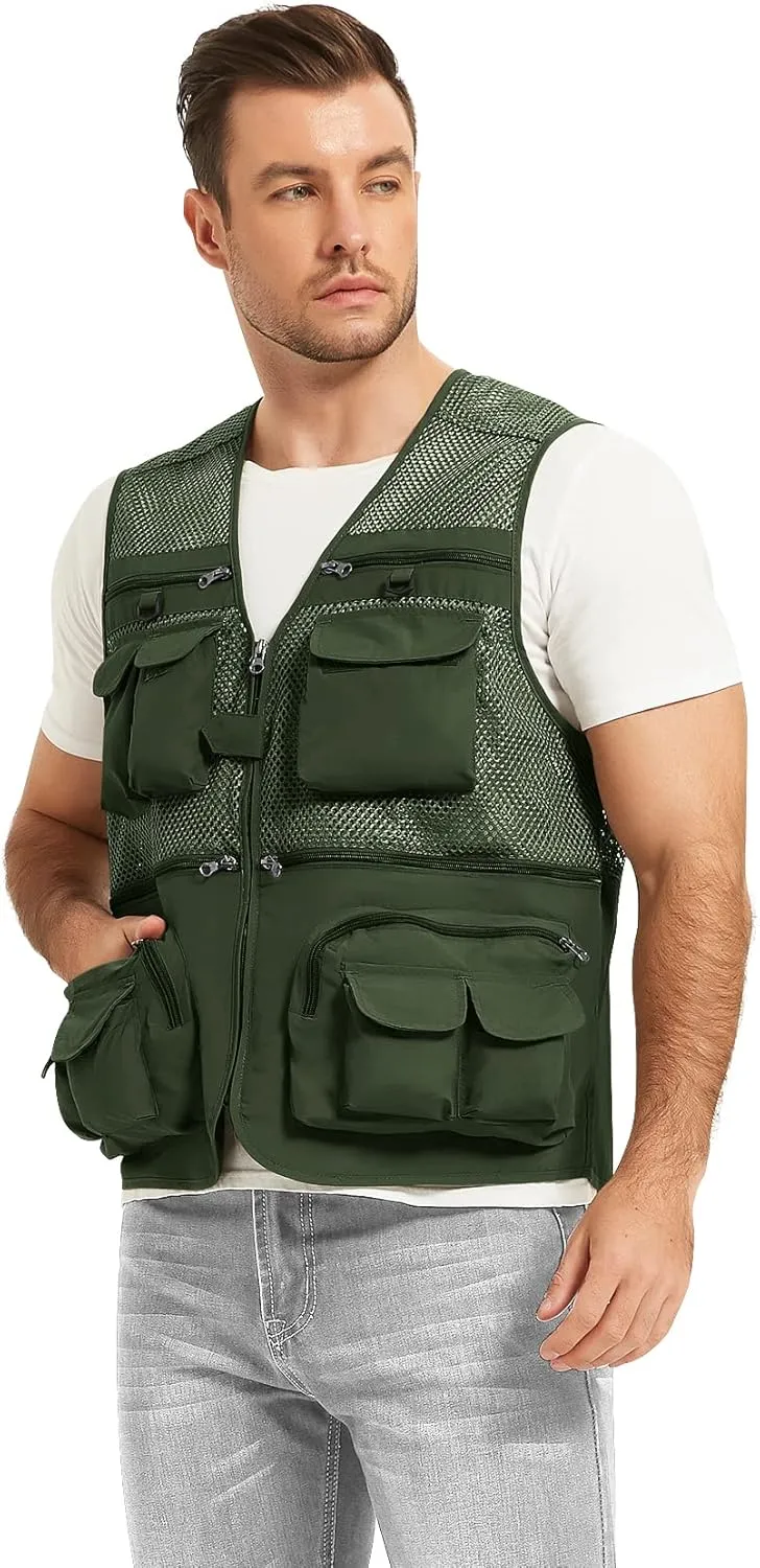 Flygo Mens Summer Outdoor Work Safari Fishing Travel Photo Vest with Pockets