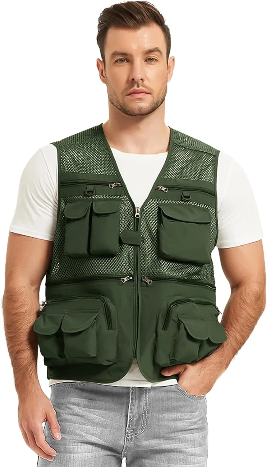 Flygo Mens Summer Outdoor Work Safari Fishing Travel Photo Vest with Pockets