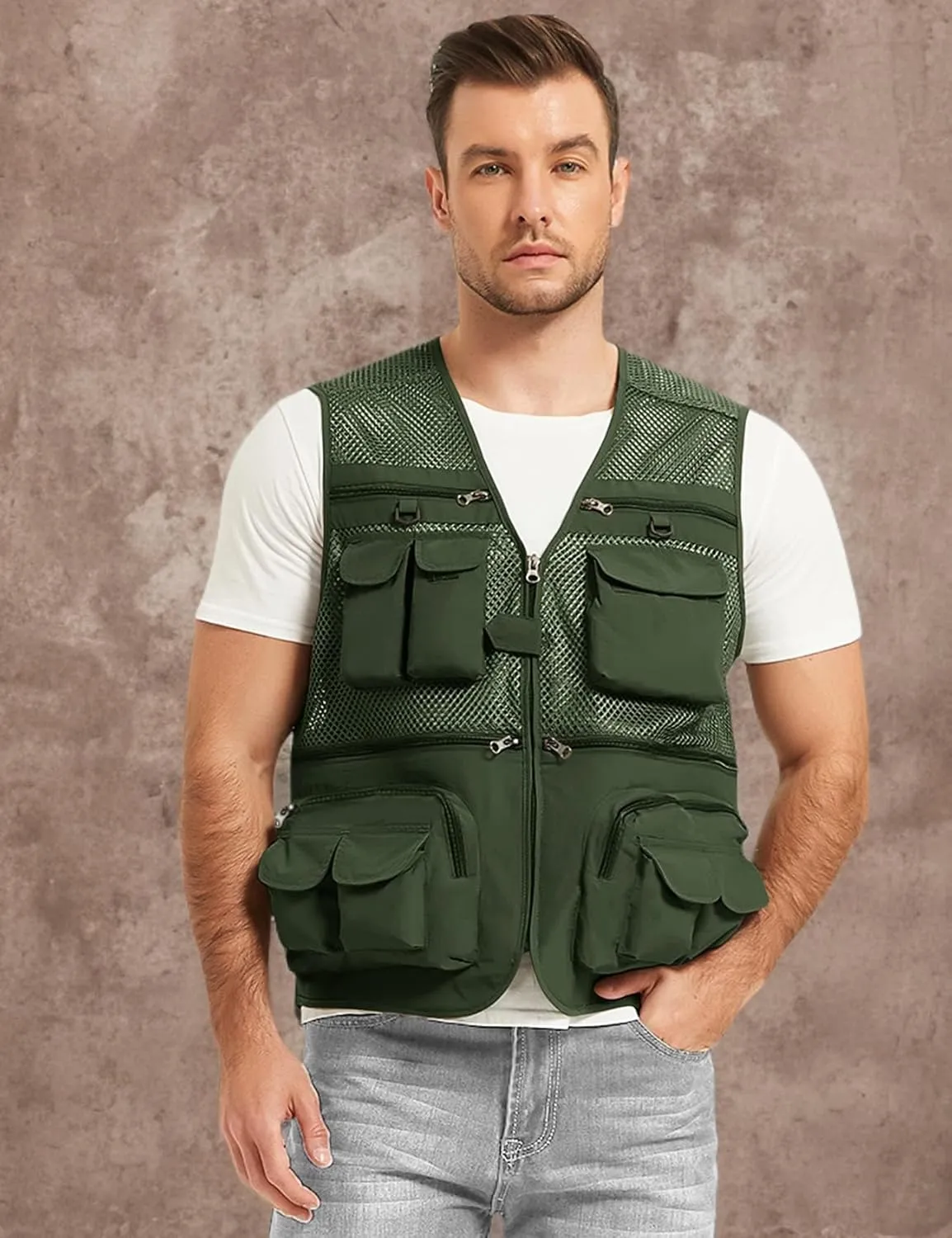 Flygo Mens Summer Outdoor Work Safari Fishing Travel Photo Vest with Pockets