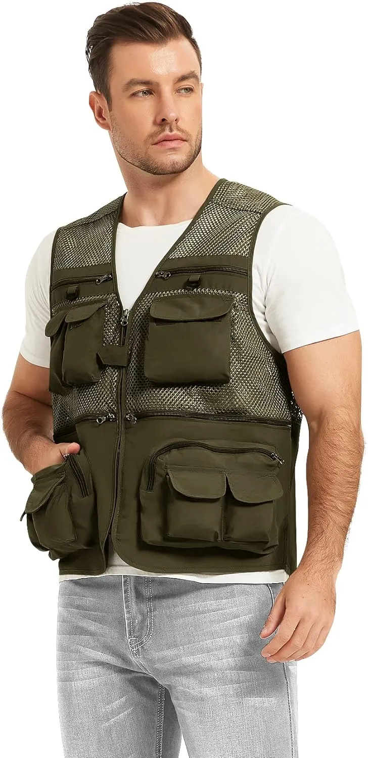 Flygo Mens Summer Outdoor Work Safari Fishing Travel Photo Vest with Pockets