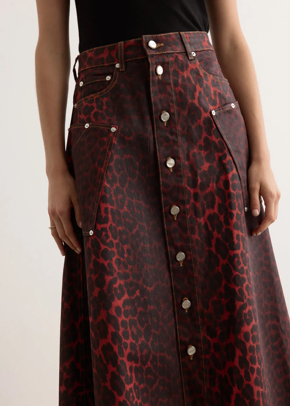 Foil Denim Midi Skirt