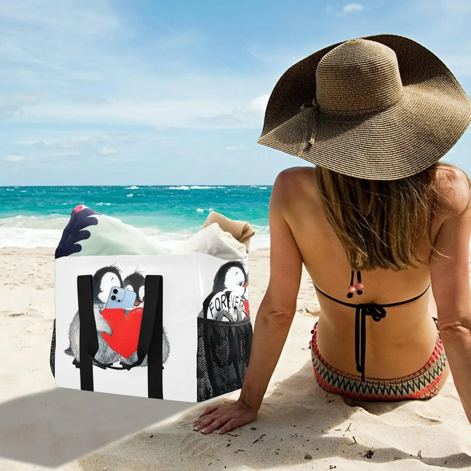 Foldable Grocery Reusable Tote Grocery Bag, Travel Canvas Shoulder Bags, Large Casual Laundry Pool Beach Bag