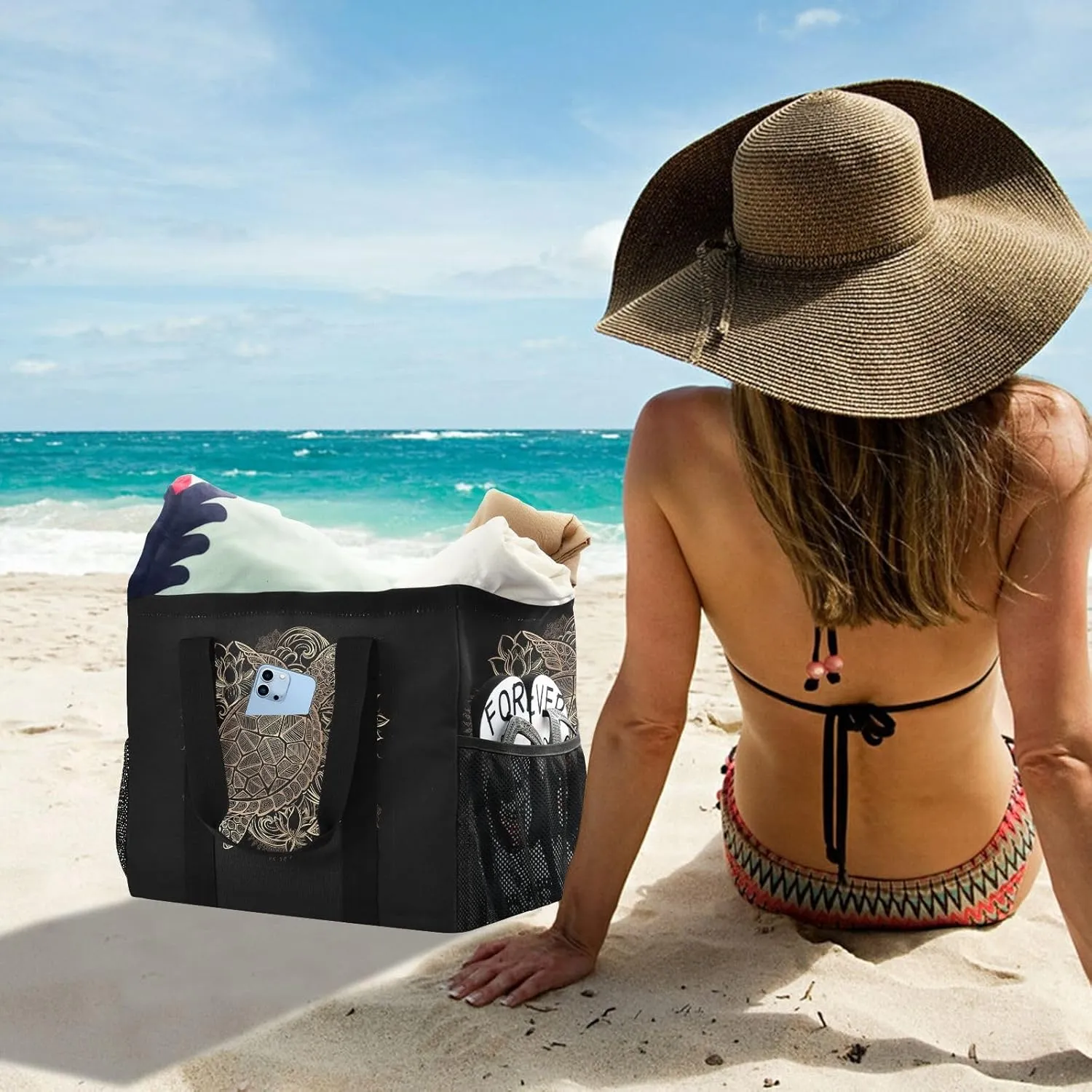 Foldable Grocery Reusable Tote Grocery Bag, Travel Canvas Shoulder Bags, Large Casual Laundry Pool Beach Bag