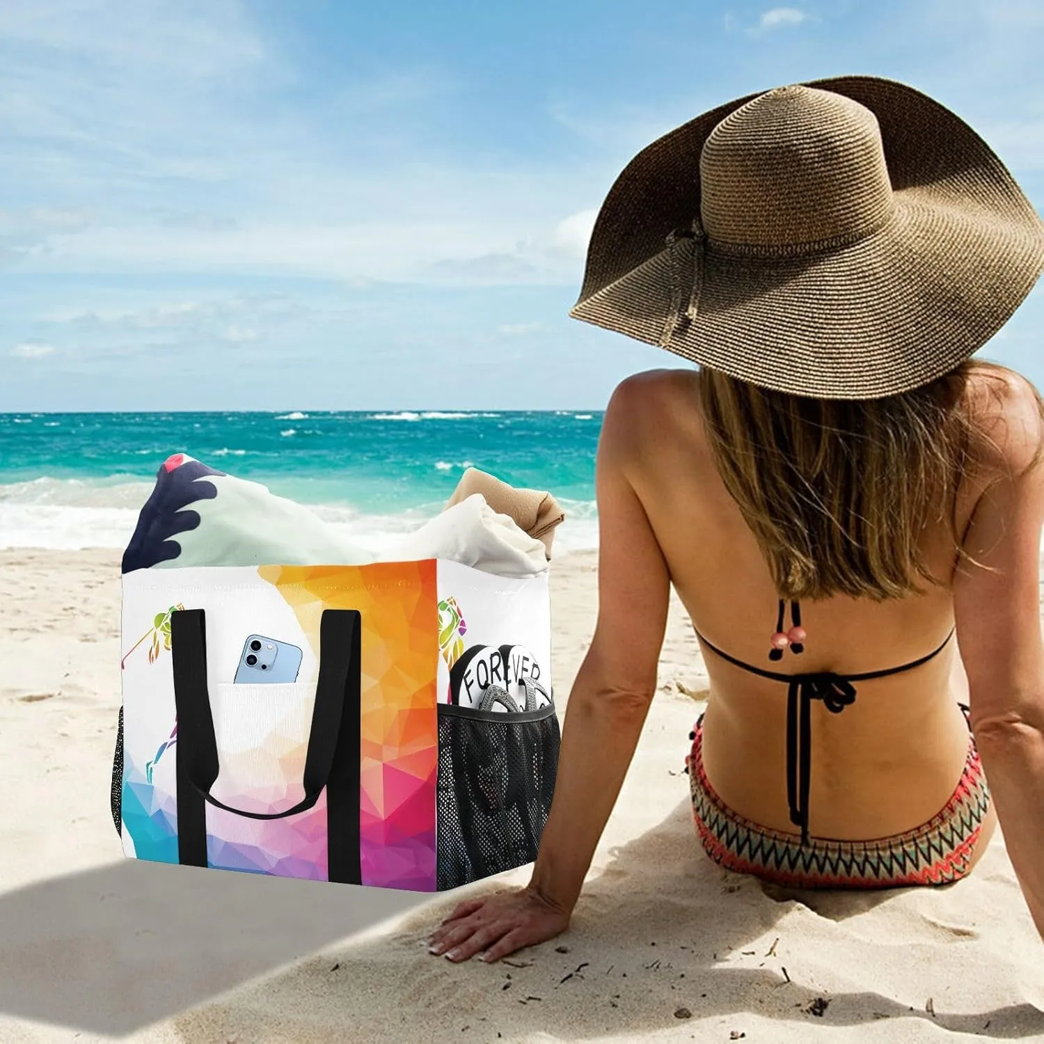 Foldable Grocery Reusable Tote Grocery Bag, Travel Canvas Shoulder Bags, Large Casual Laundry Pool Beach Bag