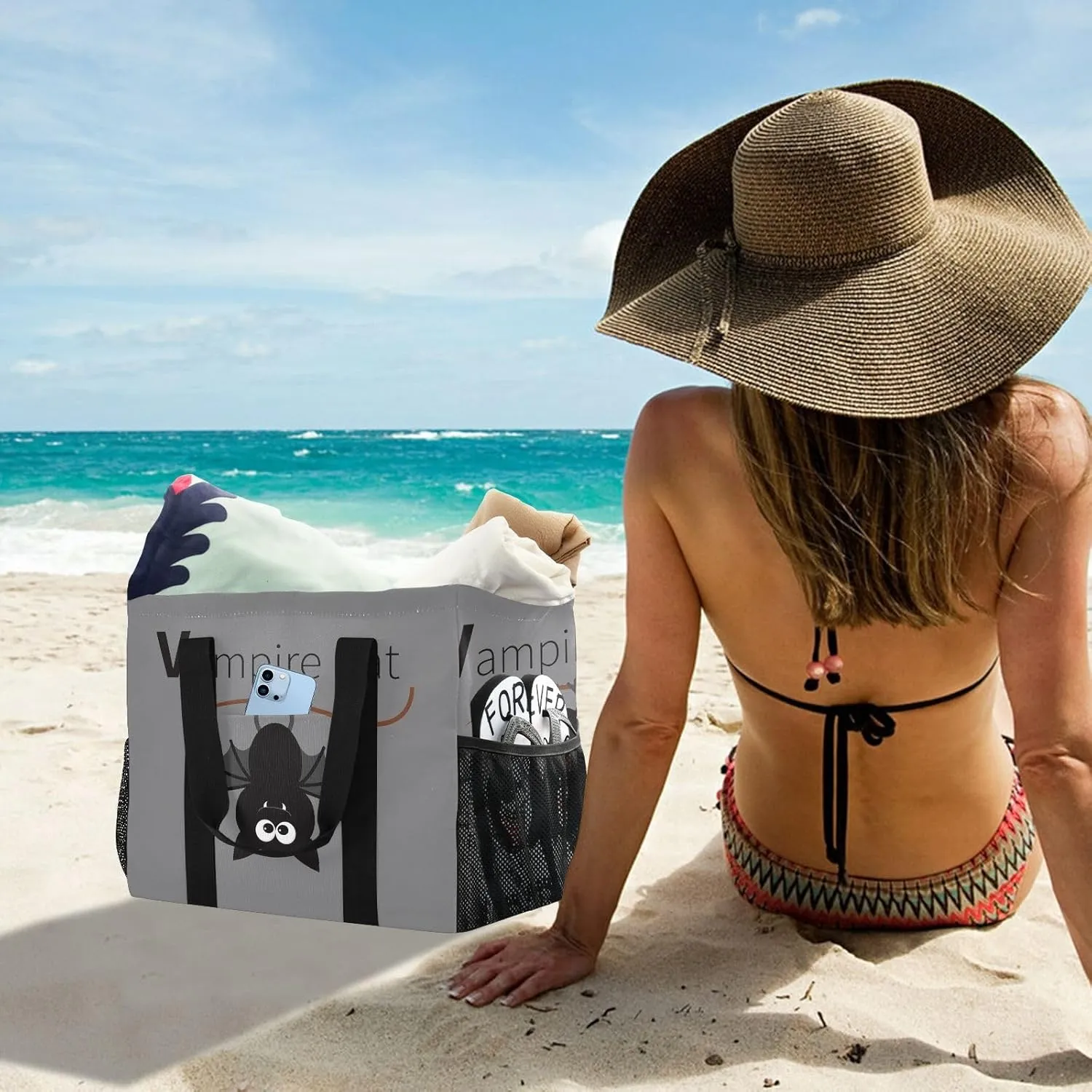 Foldable Grocery Reusable Tote Grocery Bag, Travel Canvas Shoulder Bags, Large Casual Laundry Pool Beach Bag