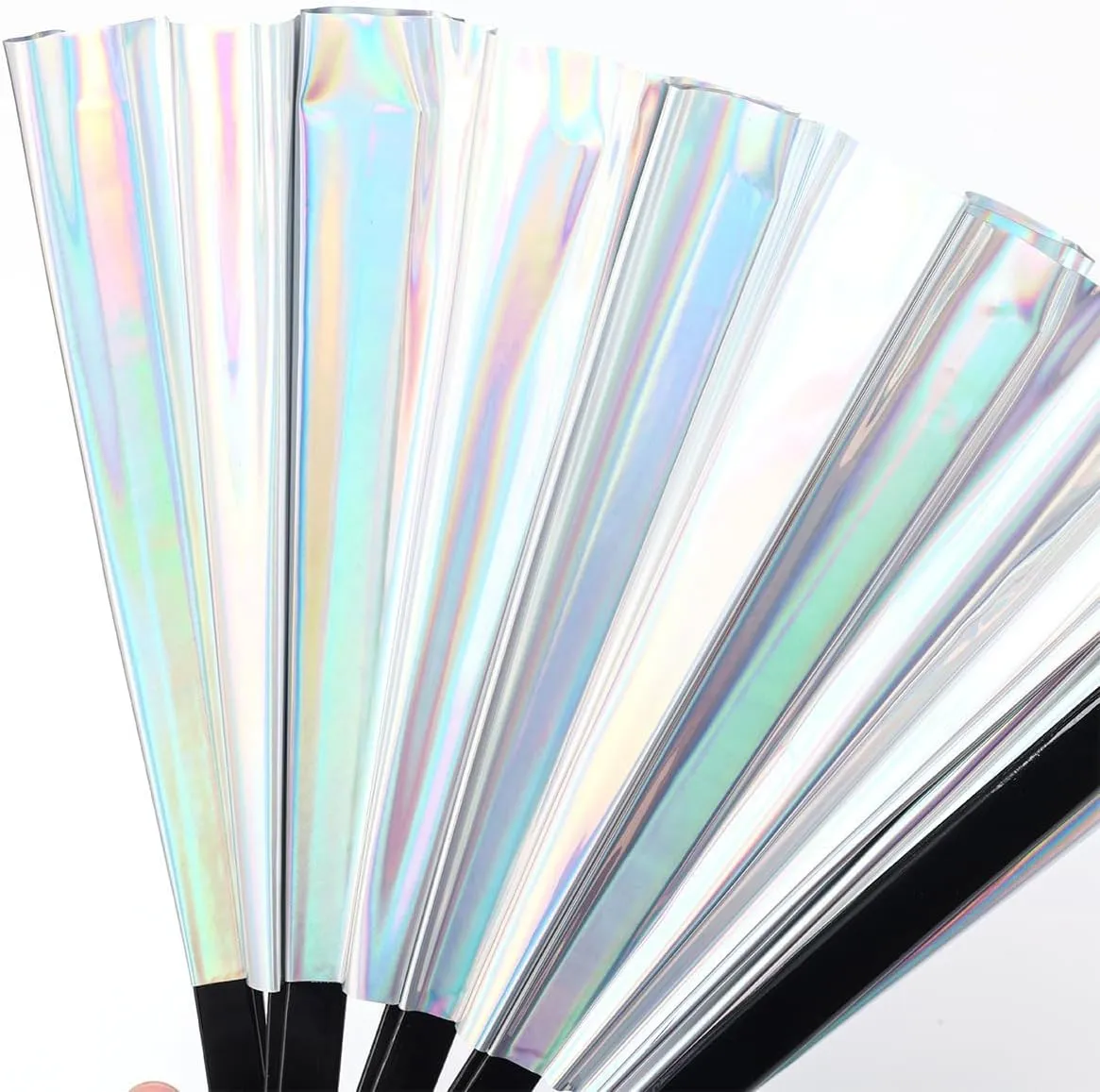 Folding Fan UV Glow Rave Bamboo Summer Hand Fan Laser Silver Decoration Dancing Party Wedding Night Club Concert Festival Large (Multicoloured-18, M)