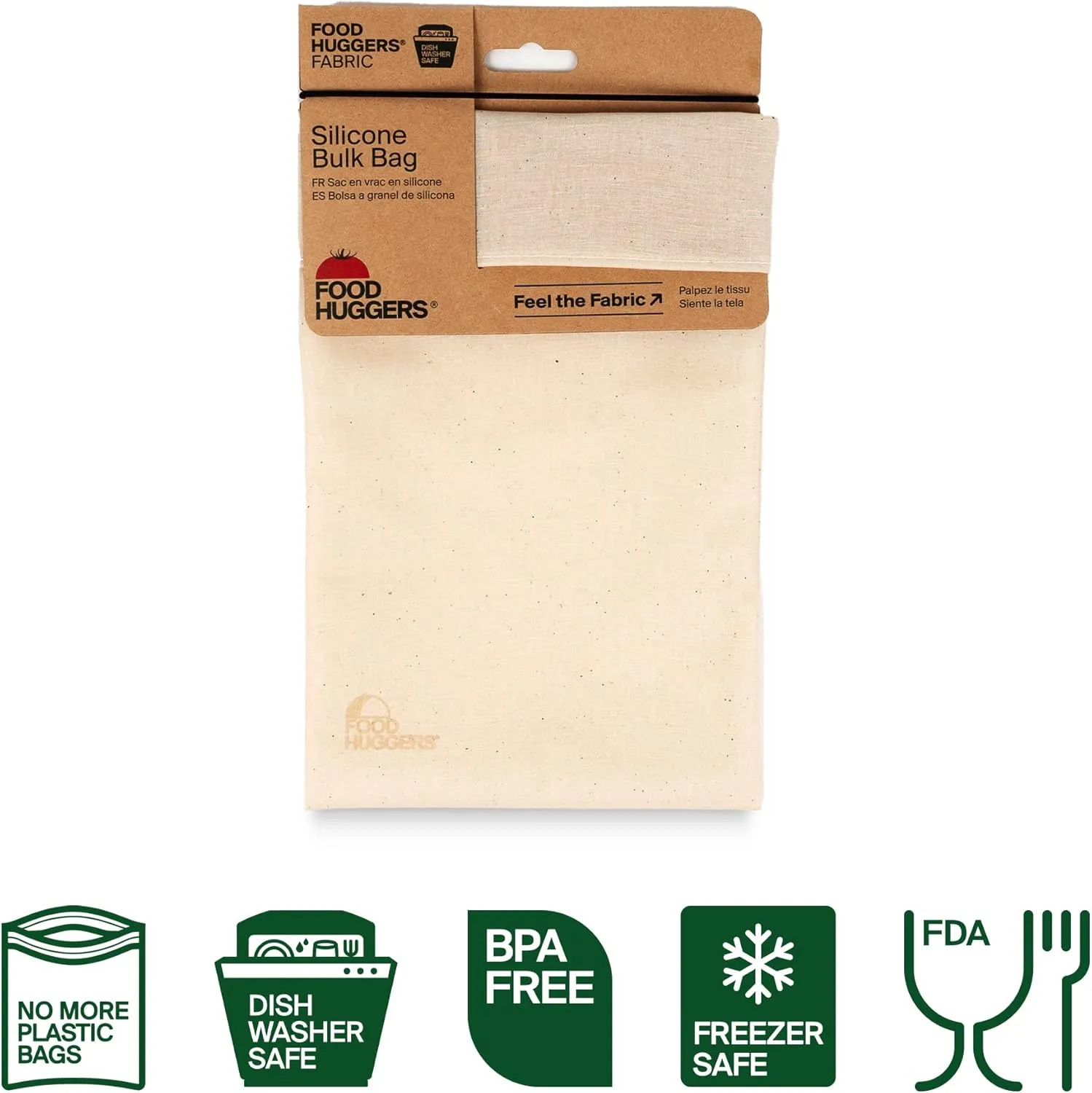 Food Huggers Reusable Produce Bag for Bulk Food & Grocery | Soft Touch Silicone Fabric | Mess Free Dishwasher Safe, BPA Free | Tall Bulk Style (Large) 1pc