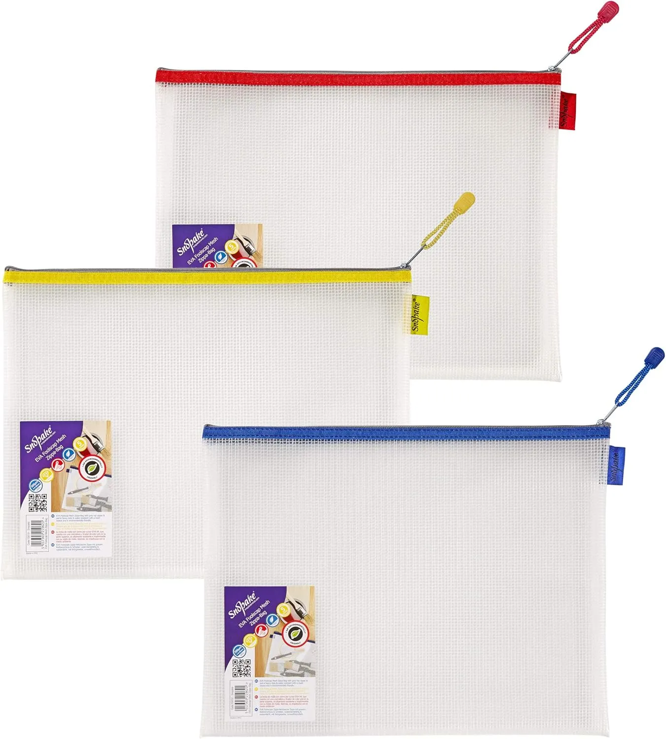 Foolscap Heavy Duty EVA Mesh Zippa-Bag [Pack of 3] 360 x 275mm – Transparent/Assorted [15819]