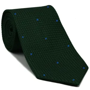 Forest Green Grenadine Grossa with Blue (Hand Sewn) Pin Dots Silk Tie #GGDT-16 (4)