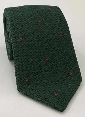 Forest Green Grenadine Grossa with Red (Hand Sewn) Pin Dots Silk Tie #GGDT-16 (8)